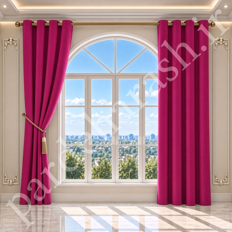 پرده آماده پانچی ، مدل هازان ایرانی ، رنگ سرخابی تیره (فوشیا) ، کد Hazan-1038